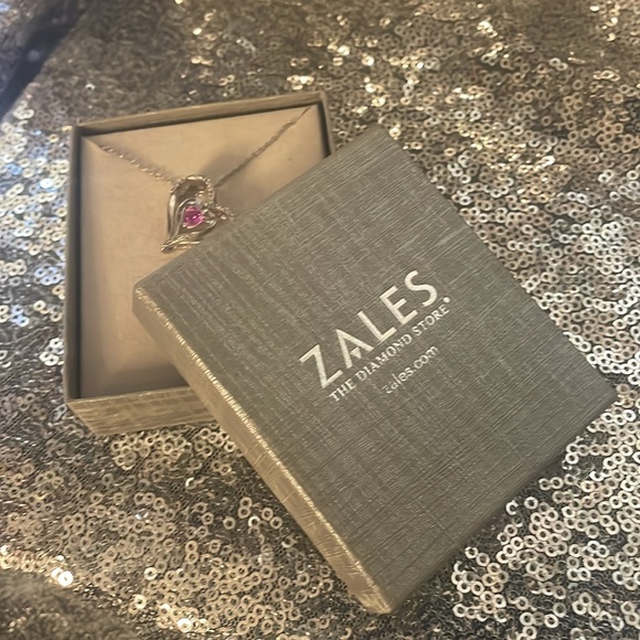 Diamond and pink Sapphire Heart Necklace in Sterling Silver - Picture 2 of 5